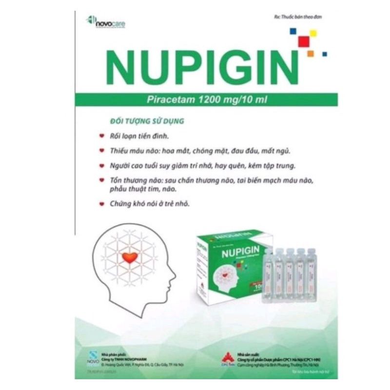 NUPIGIN hỗ trợ tăng cường tuần hoàn não Piracetam 1200mg hộp 10 ống