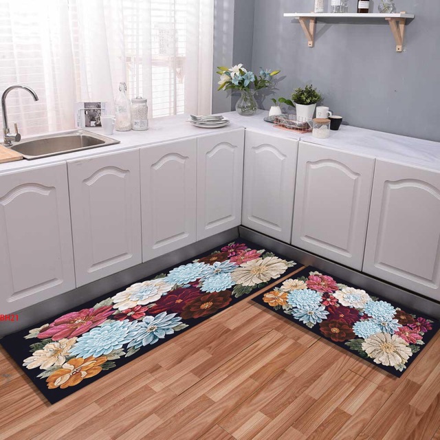 Bộ 2 thảm trải sàn bếp 3D hoạ tiết sang trọng 40x60 và 40x120