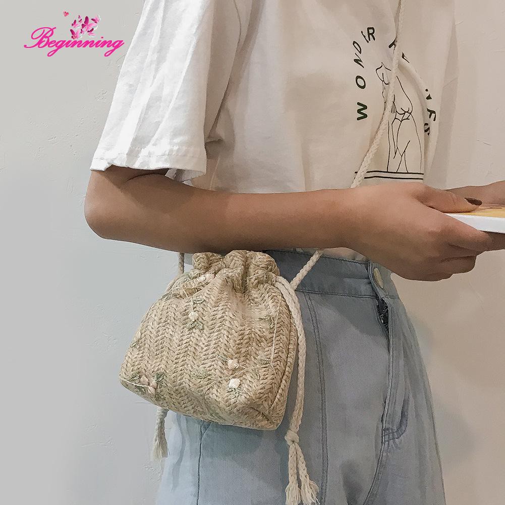 Beginning - Túi dệt kim đeo chéo thêu hoa xinh xắn dành cho nữ