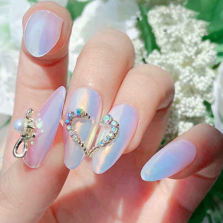 Phụ Kiện Đính Trang Trí Móng Tay Bằng Hợp Kim Hình Trái Tim Đính Đá Ngọc Trai Thời Trang Cho Nữ