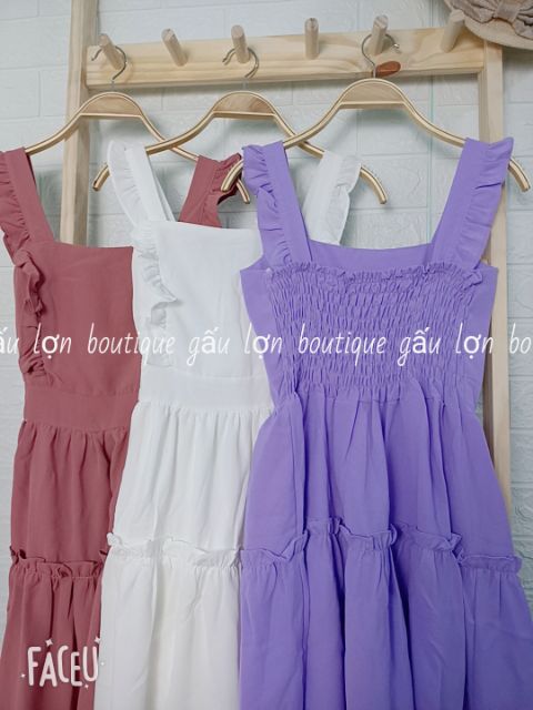 Váy hai dây bản to bèo cánh tiên 7màu tiểu thư ảnh thật | BigBuy360 - bigbuy360.vn