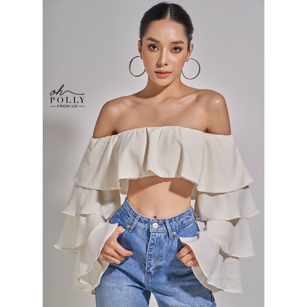 Oh Polly - Áo croptop trễ vai tay dài, kiểu tay phồng sexy