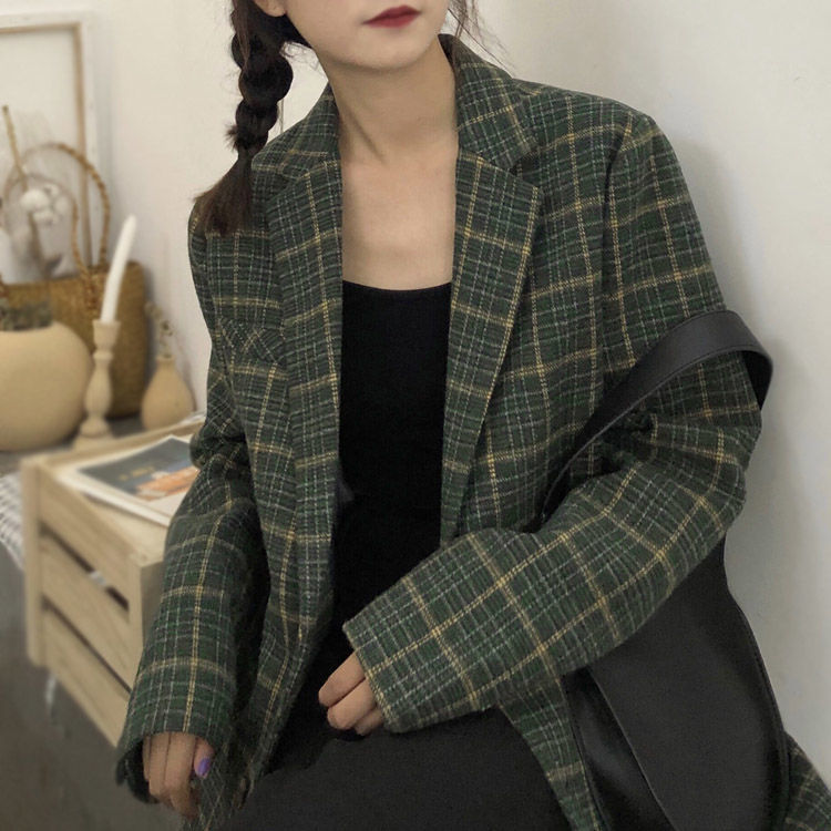 Áo Khoác Blazer Họa Tiết Ca Rô Phong Cách Hàn Quốc Dành Cho Nữ