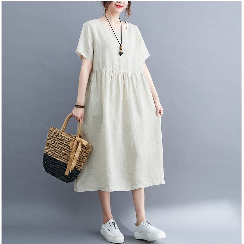 Váy suông linen màu be xinh [ Đi dạo + đi làm + mặc nhà + chất linen cao cấp]