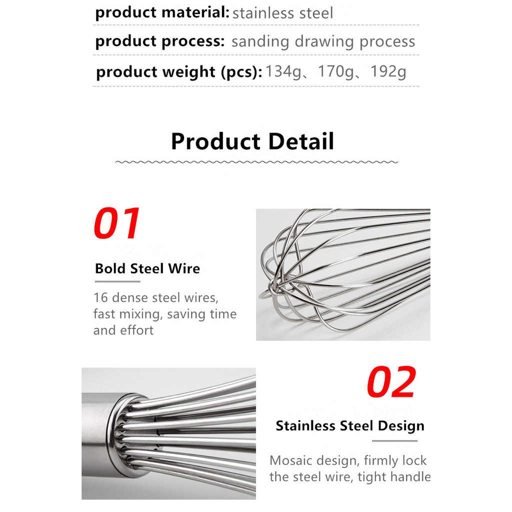 Set 3 Dụng Cụ Đánh Trứng Bằng Thép Không Gỉ