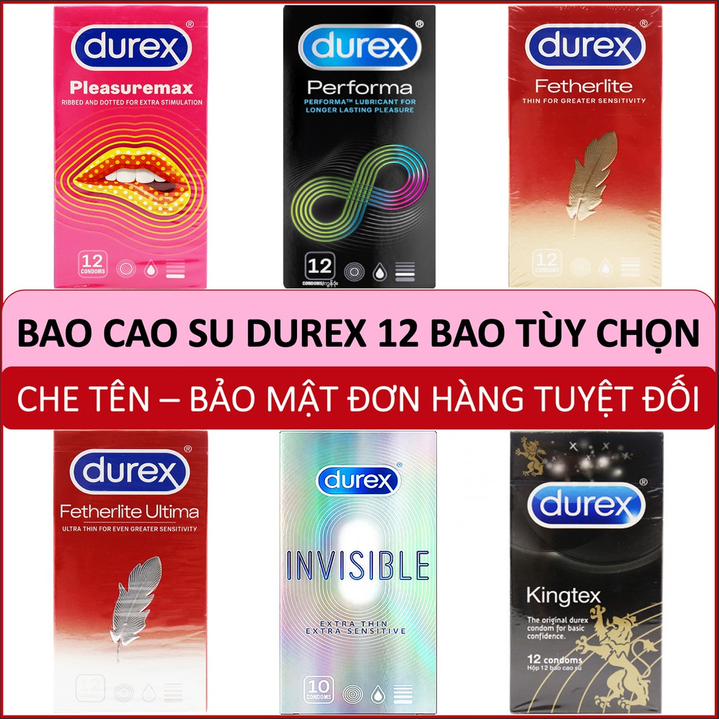 Bao cao su Durex Invisible, Performa, Pleasuremax, Fetherlite, Kingtex, Fetherlite Ultima hộp 12 cái tùy chọn