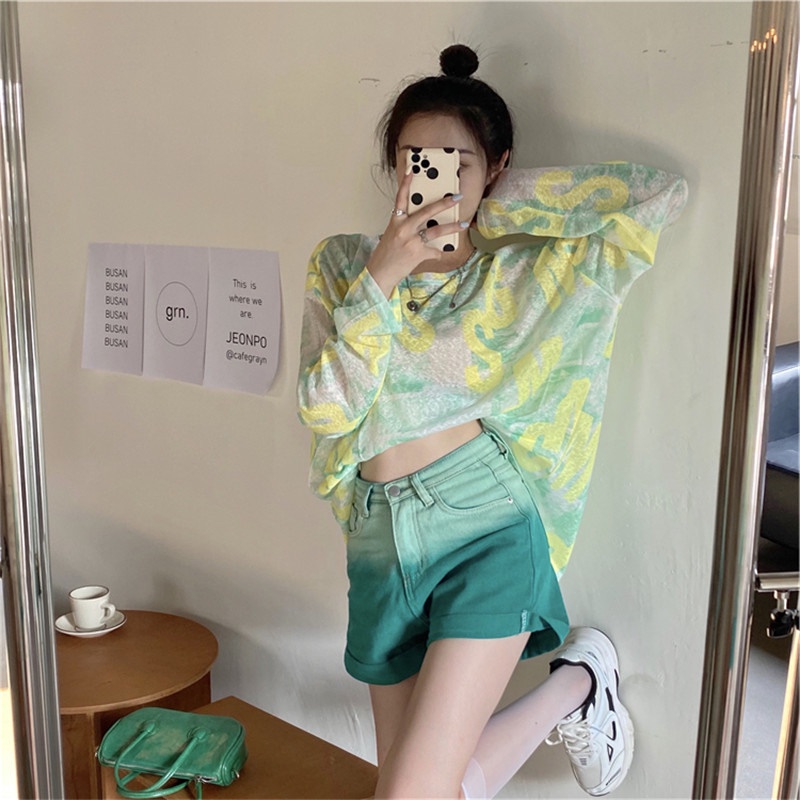 Porozi  Áo thun  tay dài cổ tròn vải mỏng dáng rộng chống nắng phong cách Hàn Quốc thời trang cho nữ