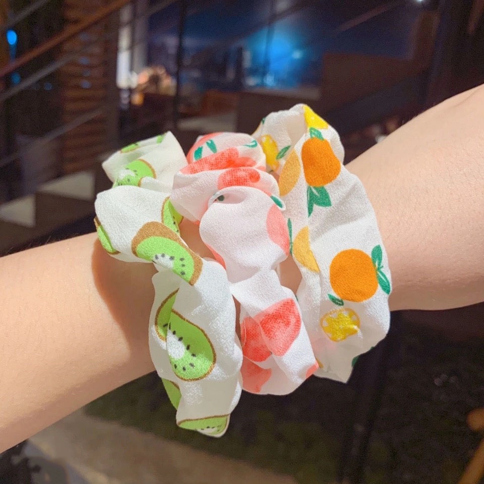 Dây buộc tóc vải voan co giãn in hình trái cây thời trang hàn quốc cho nữ