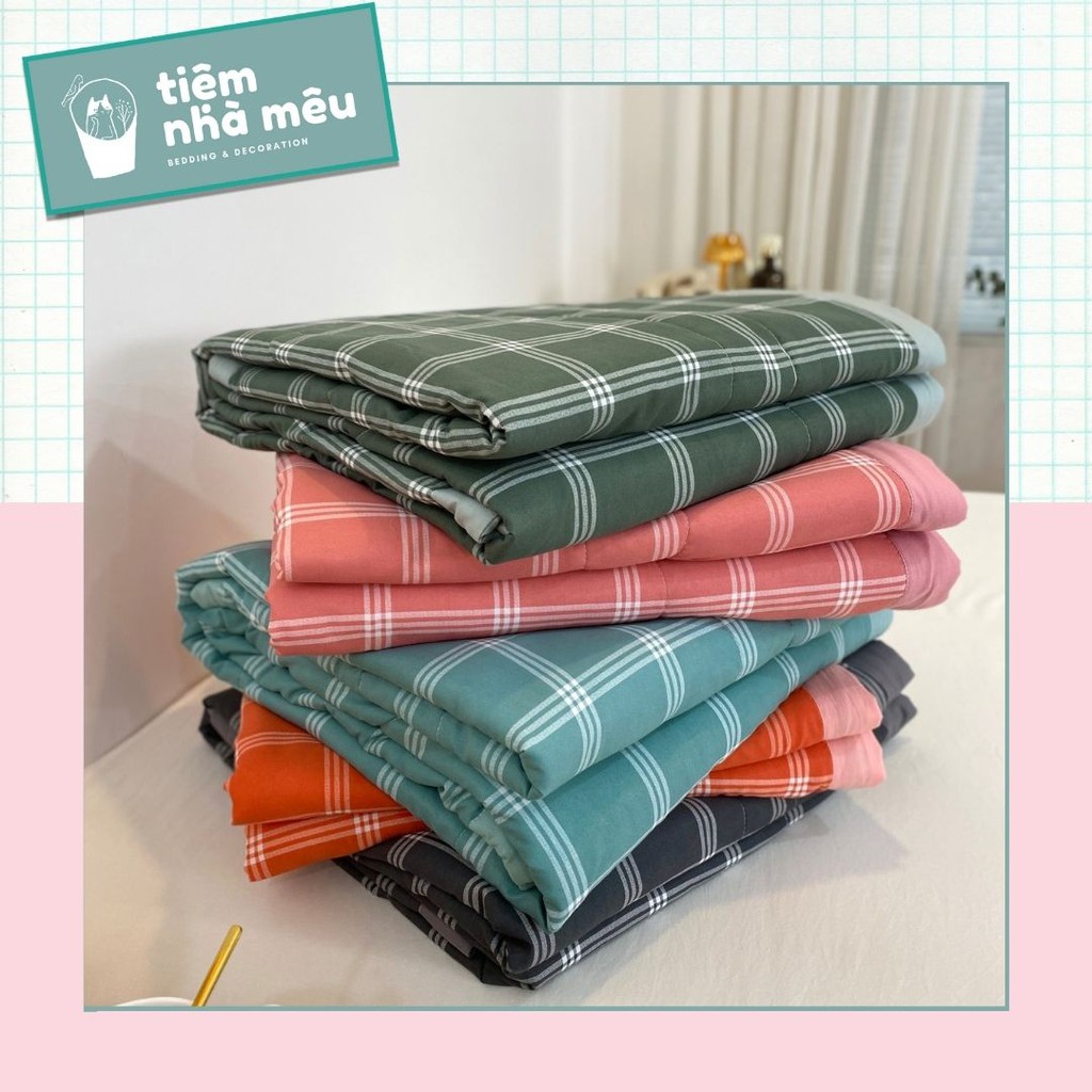 Bộ Chăn Ga Gối Cotton Đũi✨m6/m8/2m- Tiệm Nhà Mêu✨ Set 4 Món Chăn Chần Bông Cotton Đũi Công Nghê Xuất Nhật Muji