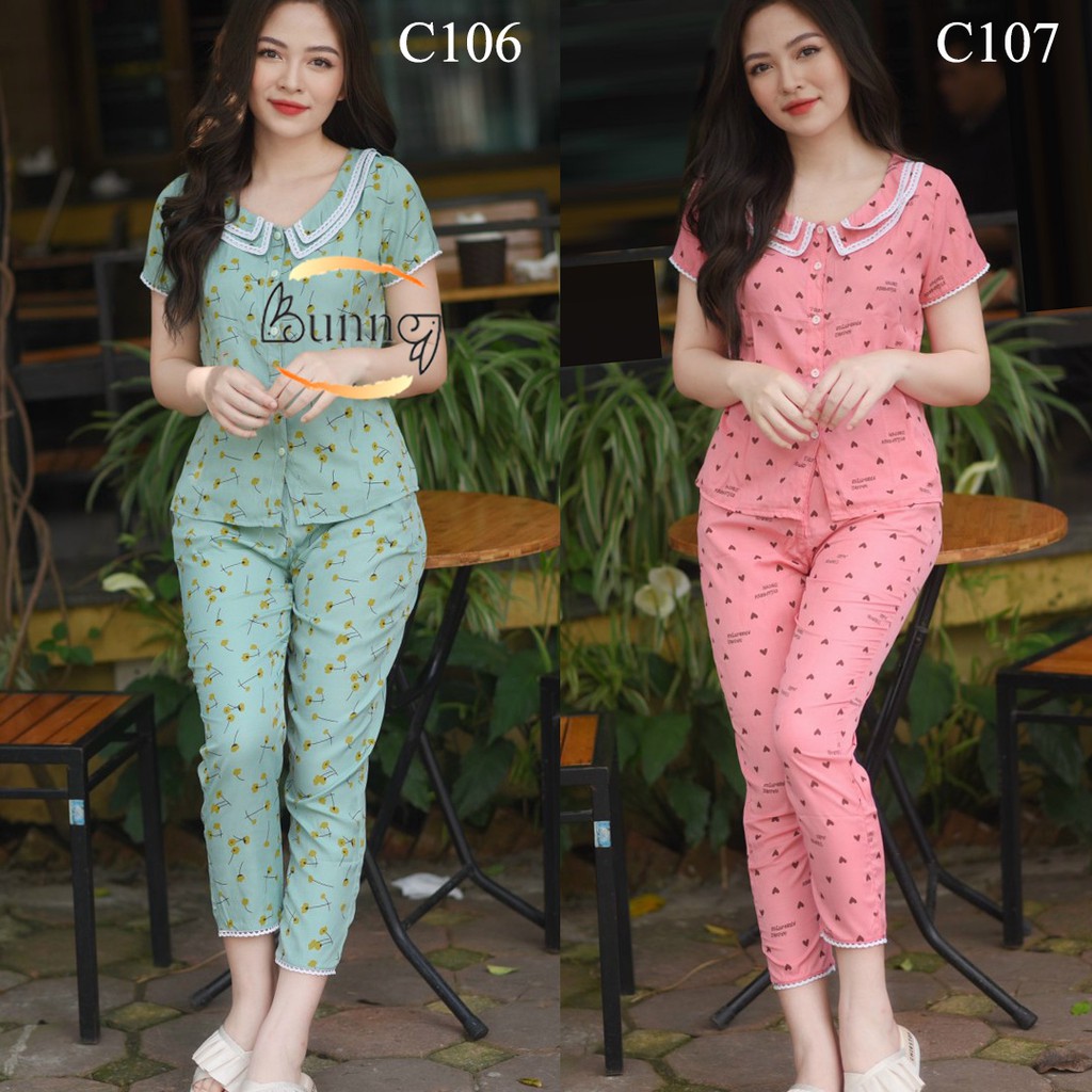 [Bunny] Đồ bộ mặc nhà 6 màu, đồ ngủ tay cộc đũi lụa mềm mịn mát không nhăn màu sắc trẻ trung