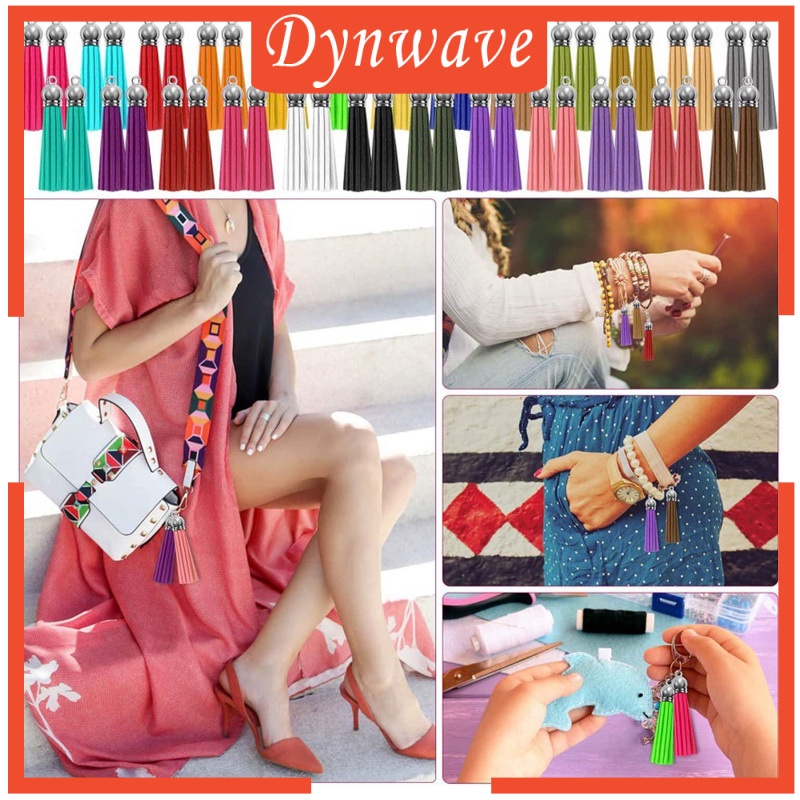 [DYNWAVE] 50Pcs Leather Keychain Tassels Pendants Fringe with Split Rings Craft Supply