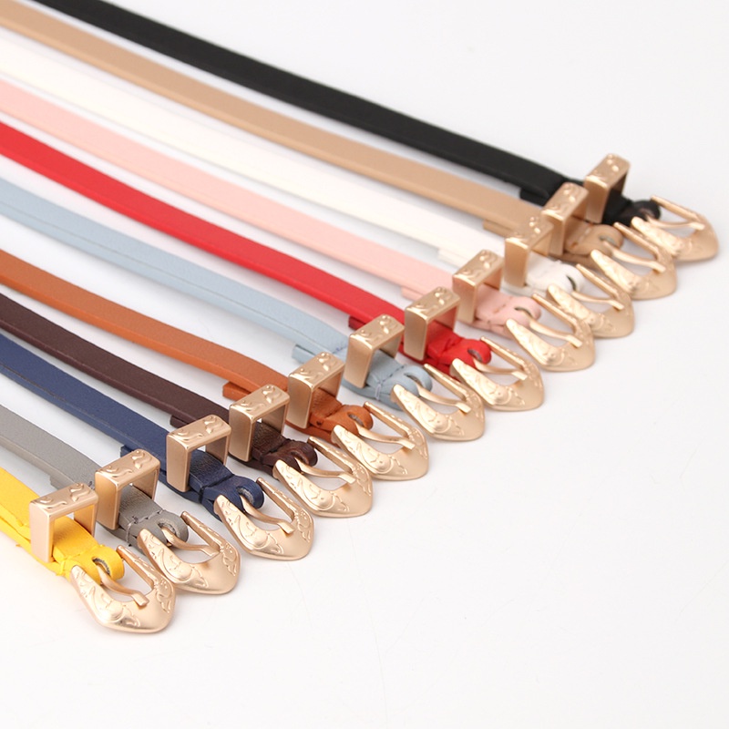 Thắt Lưng Mỏng Nhiều Màu Sắc Khóa Chạm Khắc Thời Trang Đa Năng Dành Cho Bạn Nữ Mặc Đầm