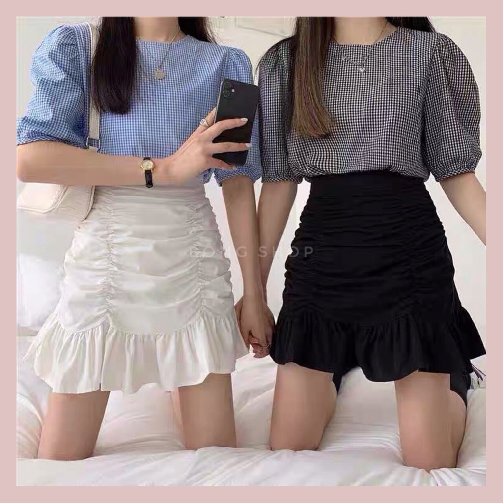 Chân Váy Đuôi Cá Bèo Nhún Dáng Ngắn Kèm Quần