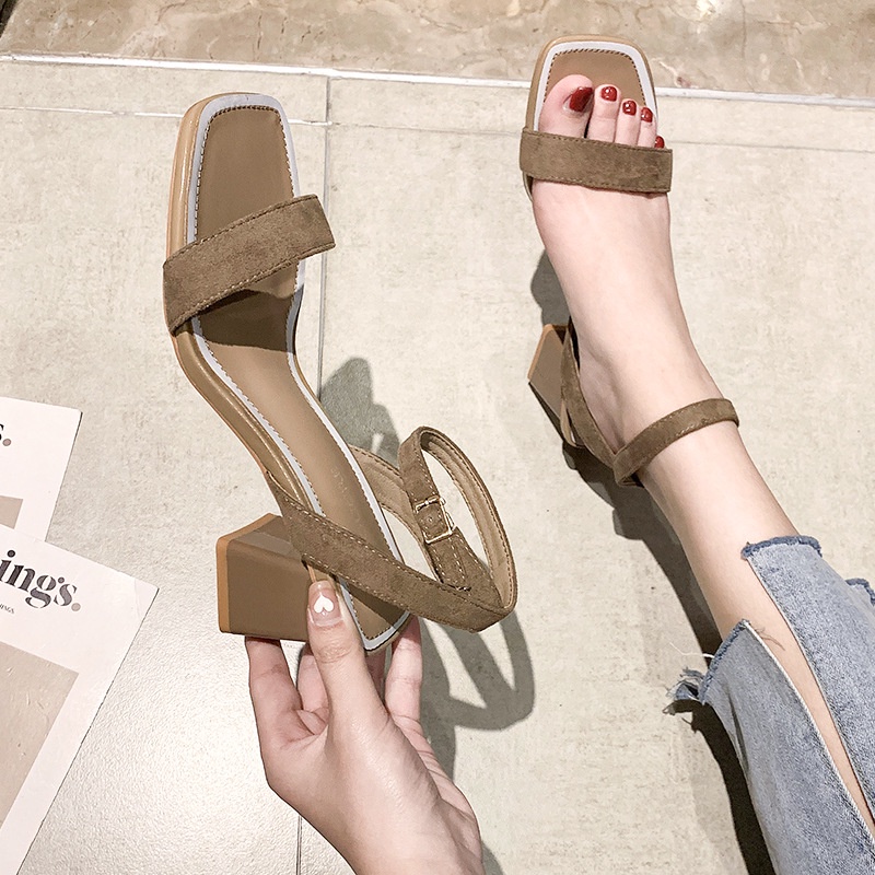 Sandal Cao Gót Hở Ngón Mũi Vuông Cài Khóa Phong Cách Mới Thời Trang Mùa Hè Dành Cho Nữ 2022