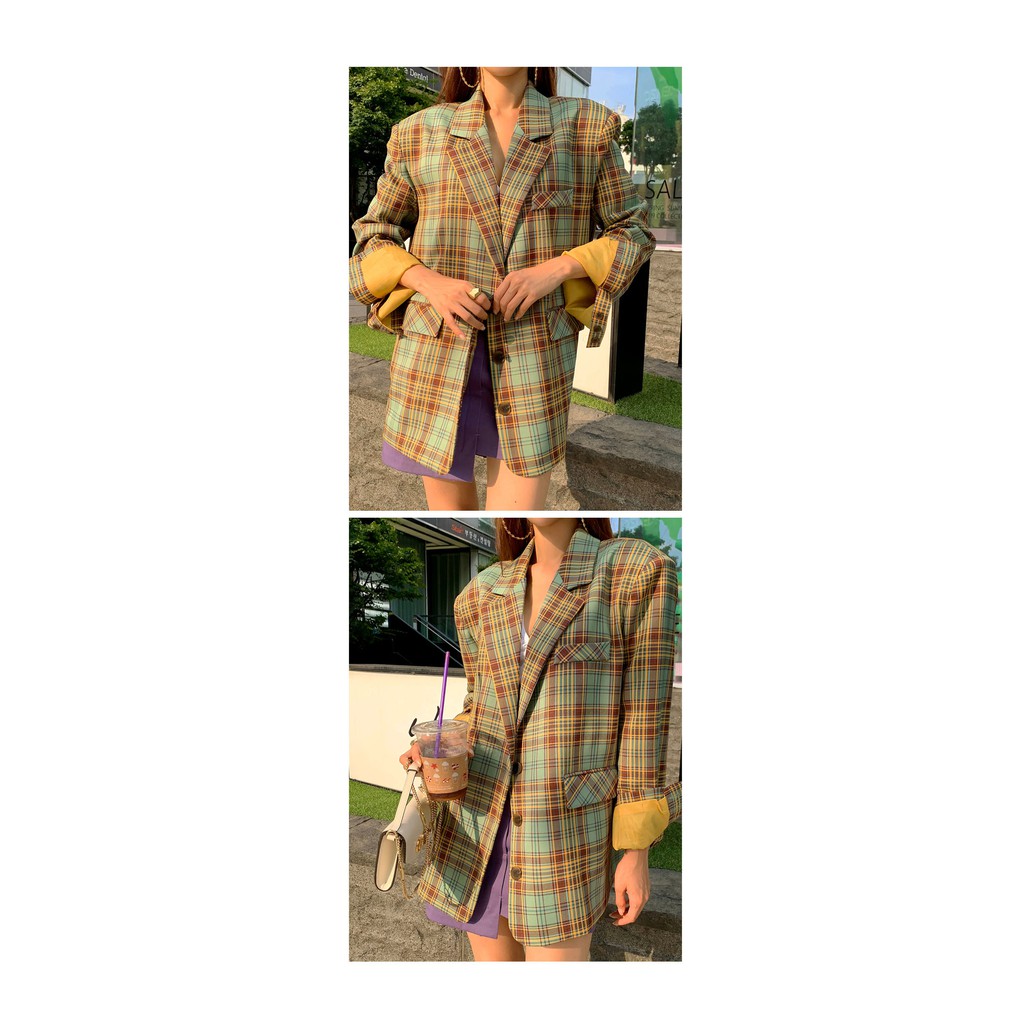 Áo Khoác Blazer Dáng Rộng Kẻ Sọc Caro Phong Cách Anh Quốc | BigBuy360 - bigbuy360.vn