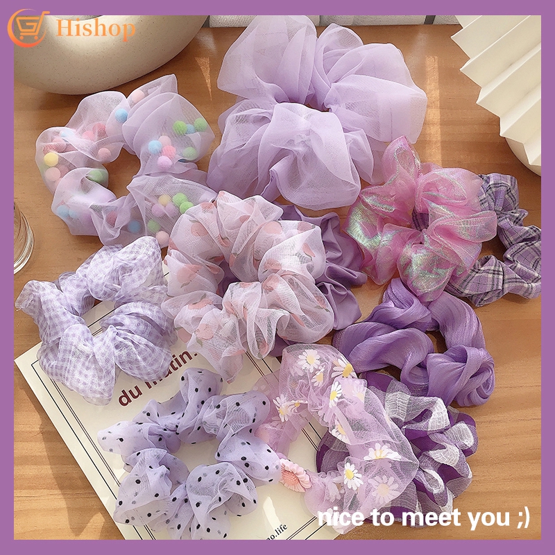 Dây voan buộc tóc họa tiết hoa cúc bươm bướm dễ thương Hishop