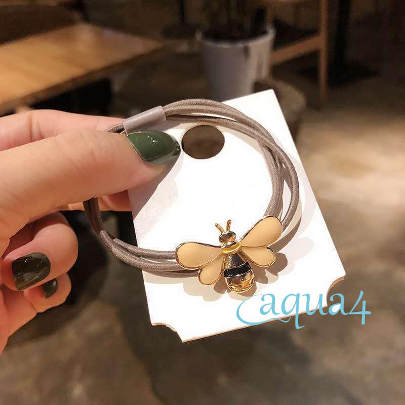 ANANA-Hair Ties for Women, Elastic Hair Rope with Alloy Daisy/Bee Decor, Ponytail Hair Holder Bracelet for Girls, Teens, Apricot