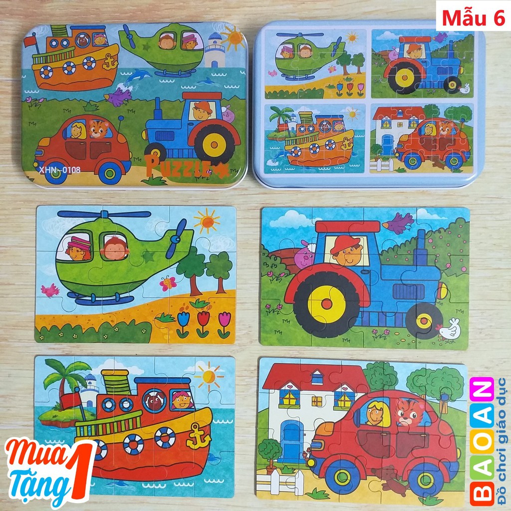 Ghép hình Puzzle hộp sắt 4 cấp độ