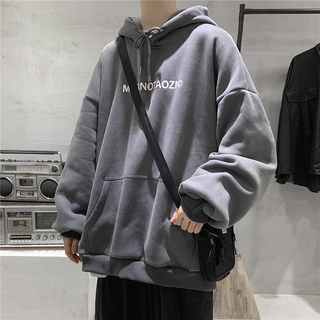 Áo Hoodie Dáng Rộng Lót Lông Cừu Dày Dặn Thời Trang Thu Đông Cho Nam Giới Size S-4XL
