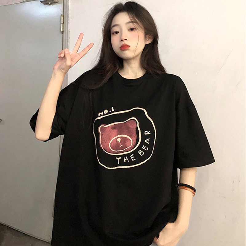 Áo Thun Cotton Tay Ngắn Cổ Tròn Phía Trước Và Sau Lưng Phong Cách Hàn Quốc Dành Cho Nữ