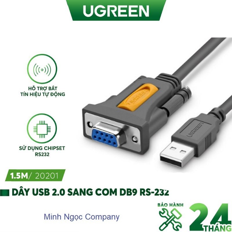 Cáp chuyển đổi USB sang Com DB9 RS232 dài 1,5m UGREEN 20201 CR104 - Hàng Chính Hãng
