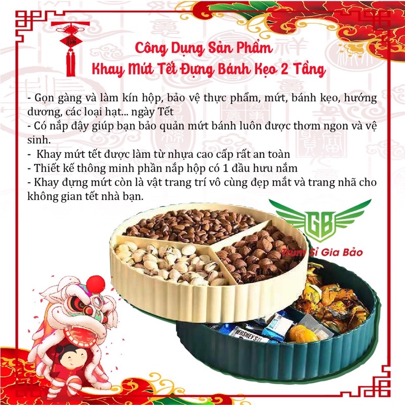 Khay đựng bánh kẹo Tết 2024 Giáp Thìn sang trọng, hộp để mứt Tết 2 tầng, hũ mức các loại hạt dưa, hướng dương hươu vàng