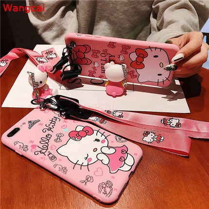 Ốp điện thoại tpu mềm+giá đỡ+dây đeo Hello Kitty cho Samsung Galaxy J7 Pro J6 J6+ J4 Core J4+ Plus 2018 J5 J3 Pro J2