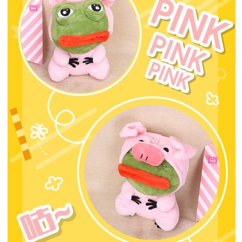Gấu bông ếch Pepe cosplay heo và khủng long hồng dễ thương Sad Frog 25cm NEOCI