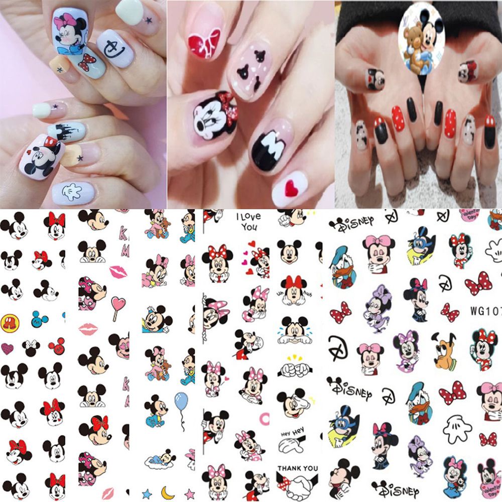 Miếng dán trang trí móng tay họa tiết hình chuột Mickey Minnie dễ thương