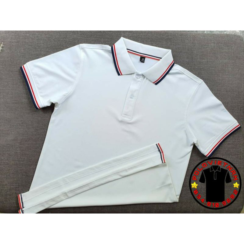 Áo thun Polo nam cổ bẻ Basic màu Trắng Phối Viền tinh tế , vải cá sấu - không xù lông, không ra màu, thấm hút mồ hôi