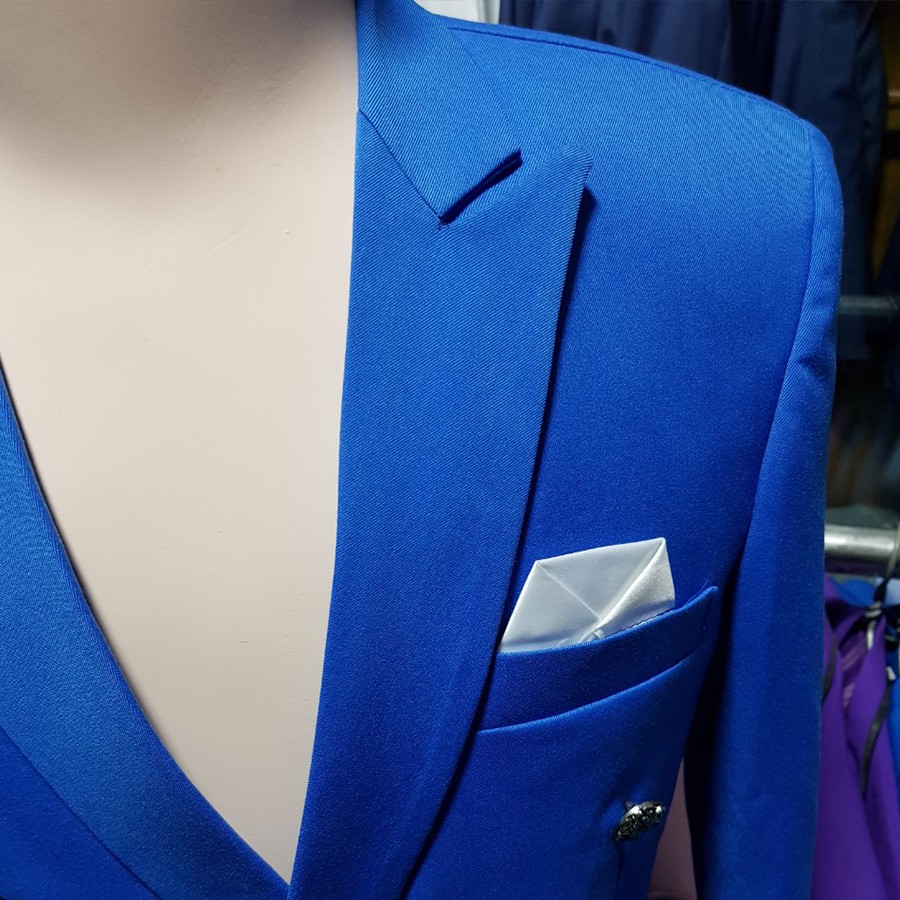 Bộ vest nam 6 nút màu xanh biển tặng kèm cà vạt nơ