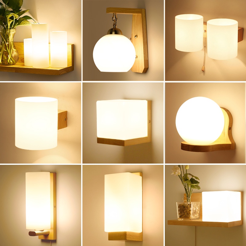 Đèn led e27 Vỏ Gỗ Mặt Kính Phong Cách Bắc Âu Hiện Đại Trang Trí Nội Thất