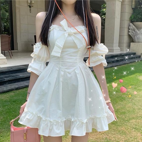 Đầm Hai Dây Eo Cao Dáng Ôm Thắt Nơ Phong Cách Hàn Quốc Ngọt Ngào Cho Nữ