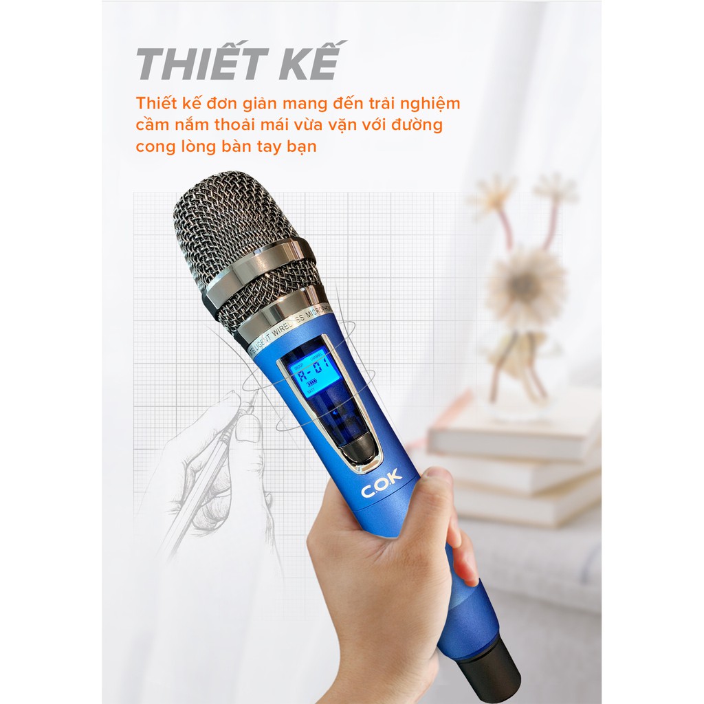 Bộ 2 Micro Karaoke Không Dây Cao Cấp COK ST-212 - Thời Lượng Pin 10h Màn Hình LED Chống Nhiễu Chống Hú Lọc Âm