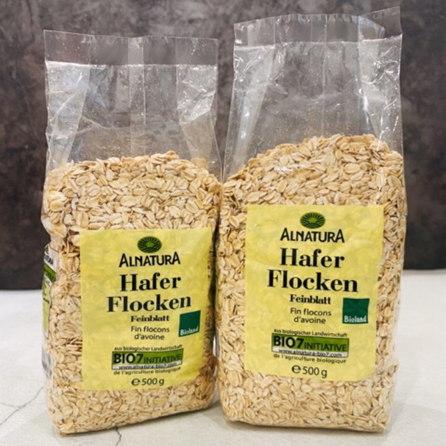 Yến mạch hữu cơ Hafer Flocken Bio Alnatura ngũ cốc Ăn Kiêng, Giảm Cân, Eat Clean Đức - Túi 500g