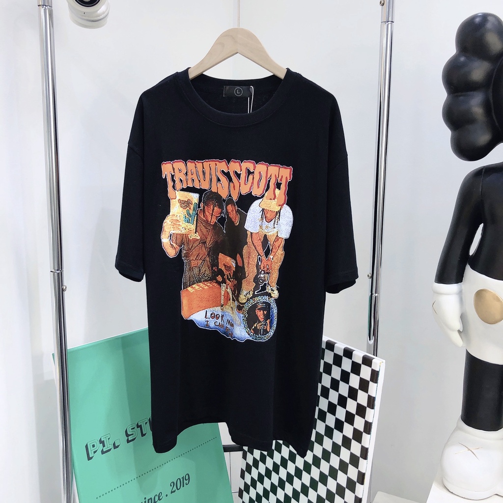 Áo thun tay lỡ cổ tròn dáng rộng, áo phông Travisscott by Pi