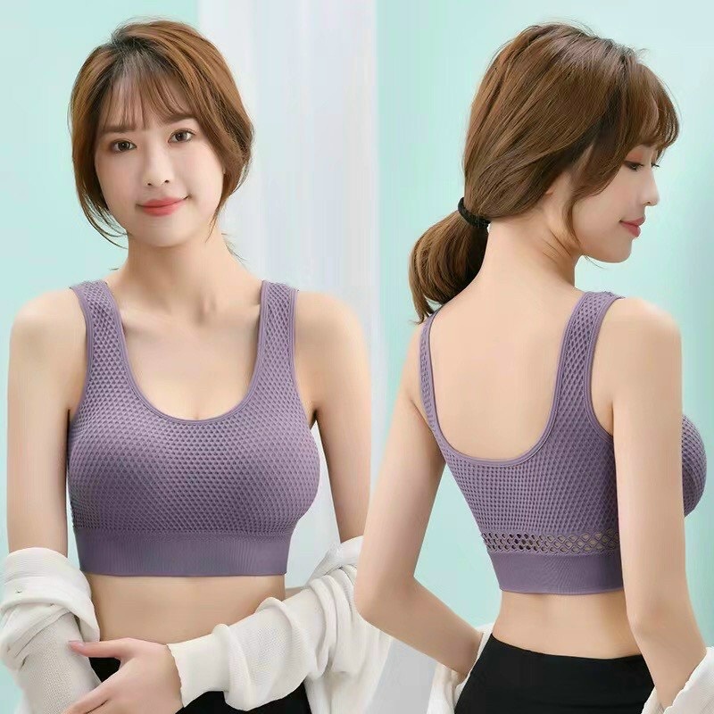 Áo bra dệt trơn lỗ siêu co giãn tập gym-yoga nữ