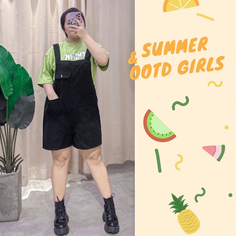 Yếm quần short jean bigsize đen form rộng [OOTD BIGSIZE 60-90KG]