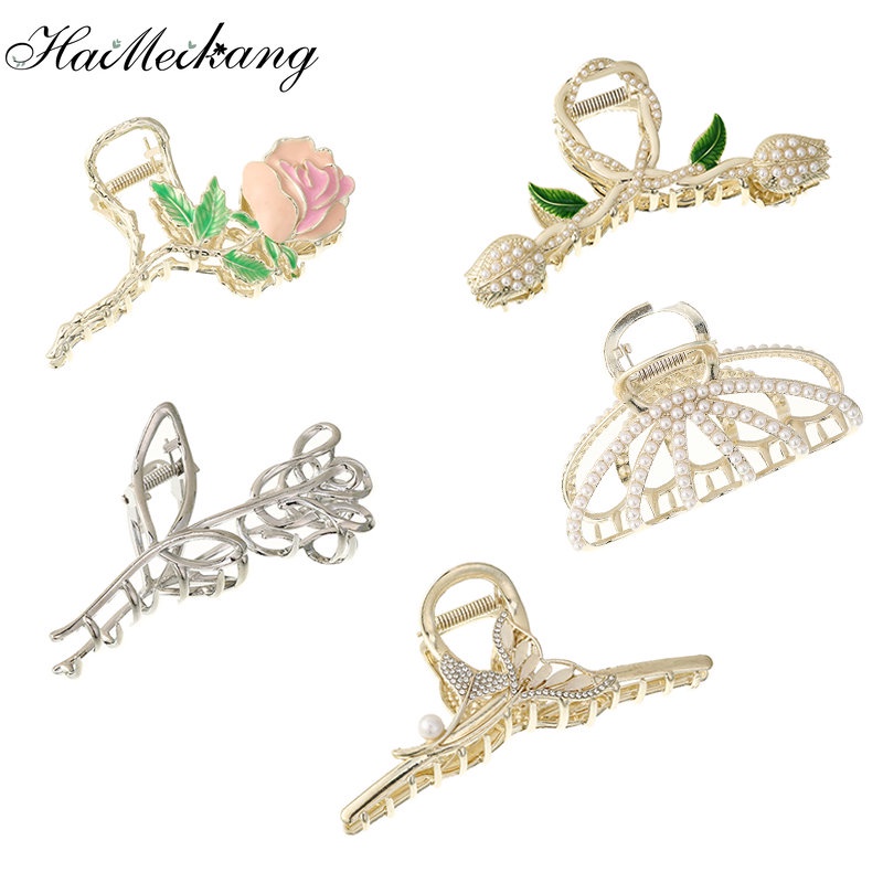 Kẹp tóc kim loại Haimeikang hàm cá mập đính đá thời trang cho nữ