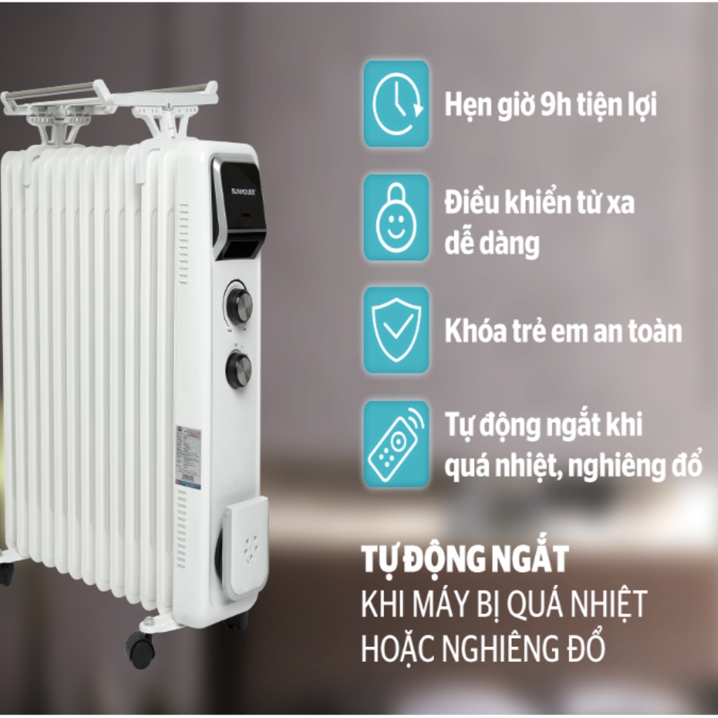 Máy sưởi dầu SUNHOUSE 13 lá SHD7084 Công suất 2400W Bảo hành 12 tháng  + tặng dao làm bếp màu đen