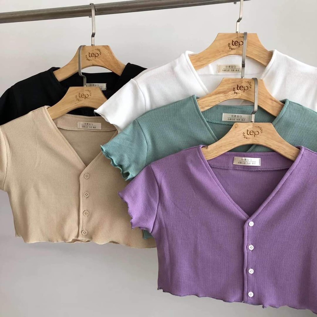 Áo croptop tím đủ màu dáng ngắn len tăm loại 1