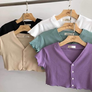 Áo croptop tím đủ màu dáng ngắn len tăm loại 1