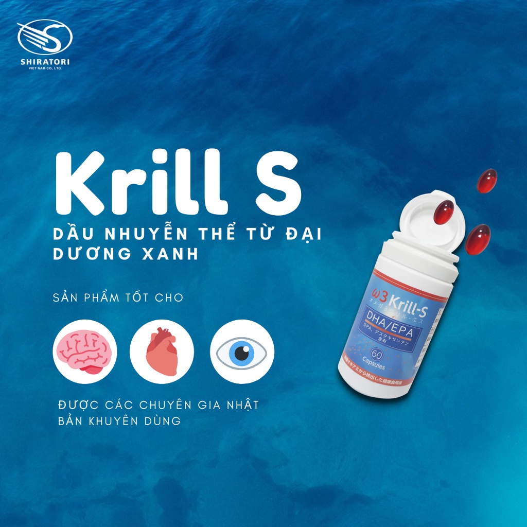 Dầu Nhuyễn Thể Omega 3 Krill-S SHIRATORI - Bổ não, giảm cholesterol, giảm đau xương khớp - 60 viên