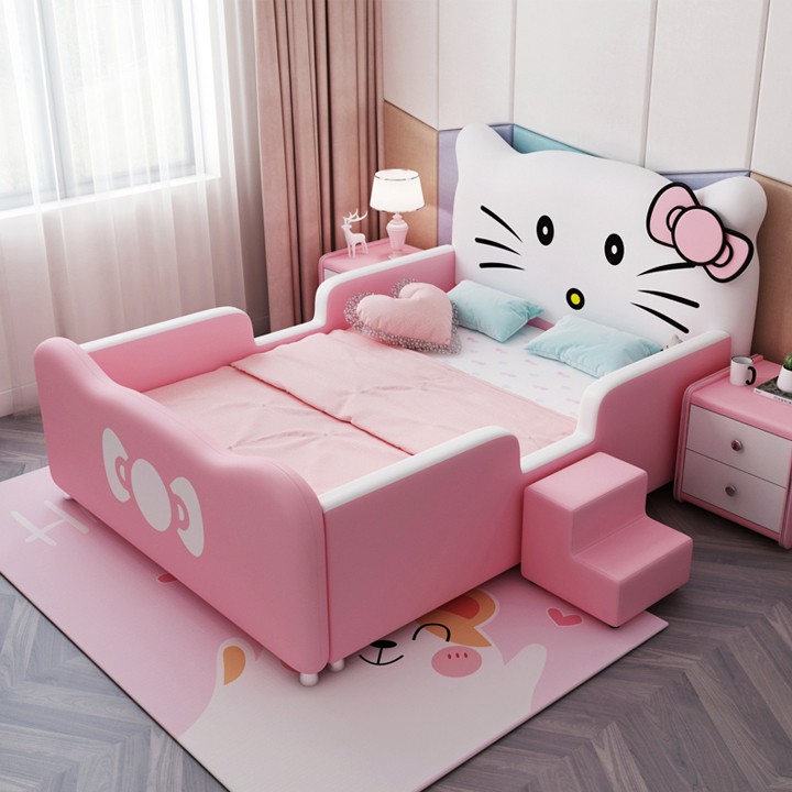 Giường ngủ trẻ em hình Hello Kitty cho bé gái màu Hồng kích thước 1,5x2m -H115