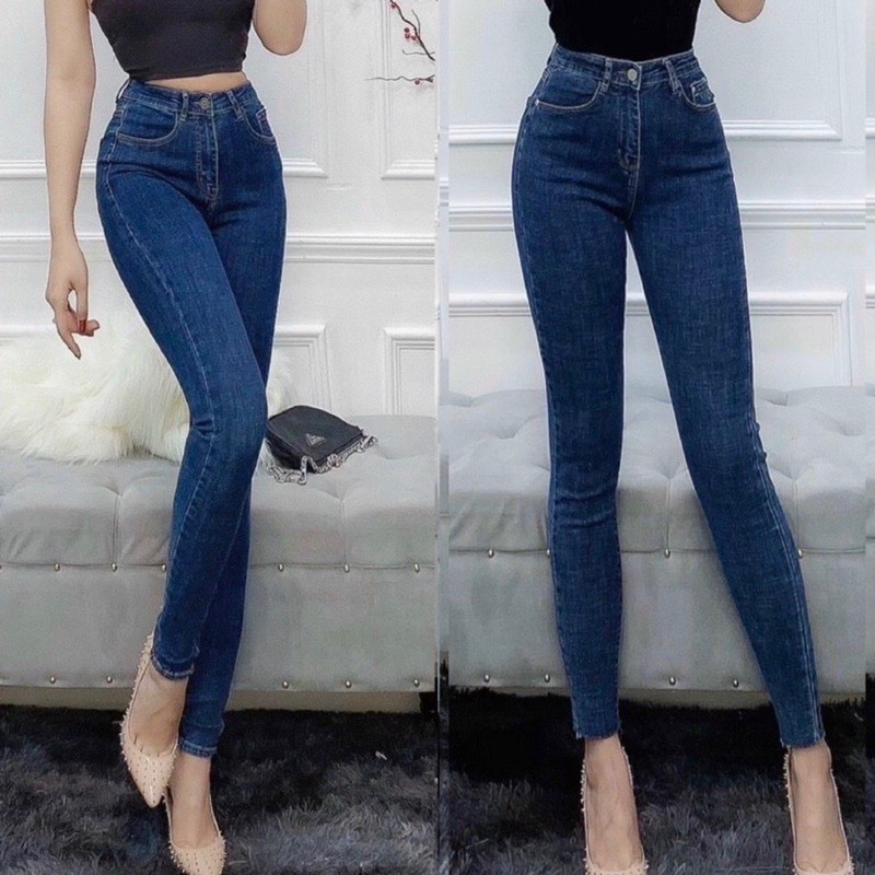 [32-36] Quần Jeans Lưng Thun Siêu Cao Trên Rốn ,XANH TRƠN, Co Giãn Mạnh, Tôn Dáng Gọn Eo Bụng