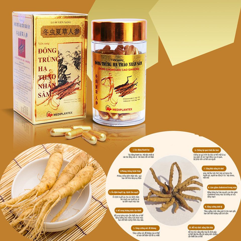 Đông trùng hạ thảo nhân sâm Hộp 80 viên- Mediplantex
