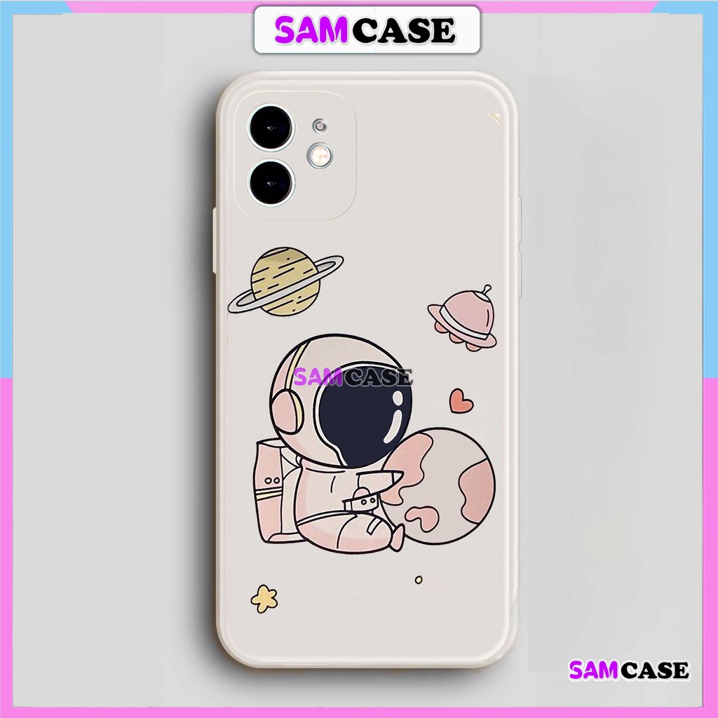 Ốp lưng iPhone Phi hành gia Cute cạnh viền vuông silicon mềm dẻo cho iphone 6/6s/7/8/X/XS/XR/11/12/13/14 Pro Plus Max