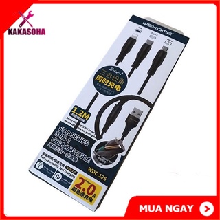 Cáp sạc 3 trong 1 dây dù chống đứt gãy, dây cáp sạc nhanh 3 đầu chính hãng wk bh 2 năm 1 đổi 1