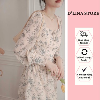 Váy nữ hoa dáng dài thiết kế cao cấp  kèm nơ ngực bèo tay– C007