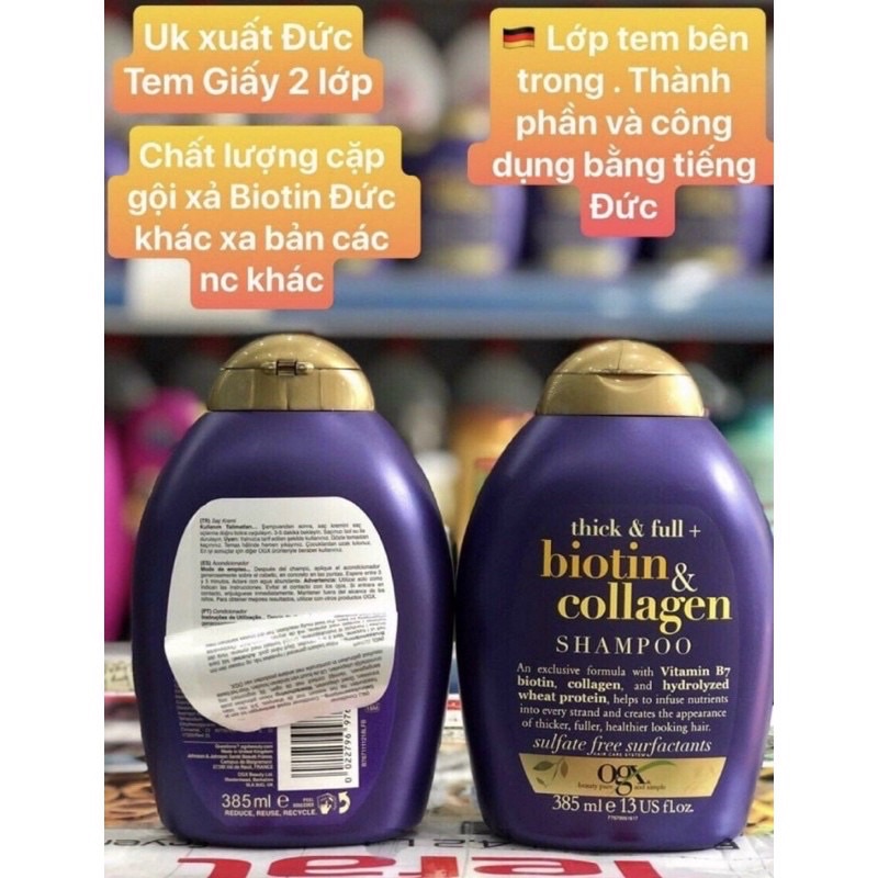 Dầu gội Biotin collagen tím 385ml organics thick & full+